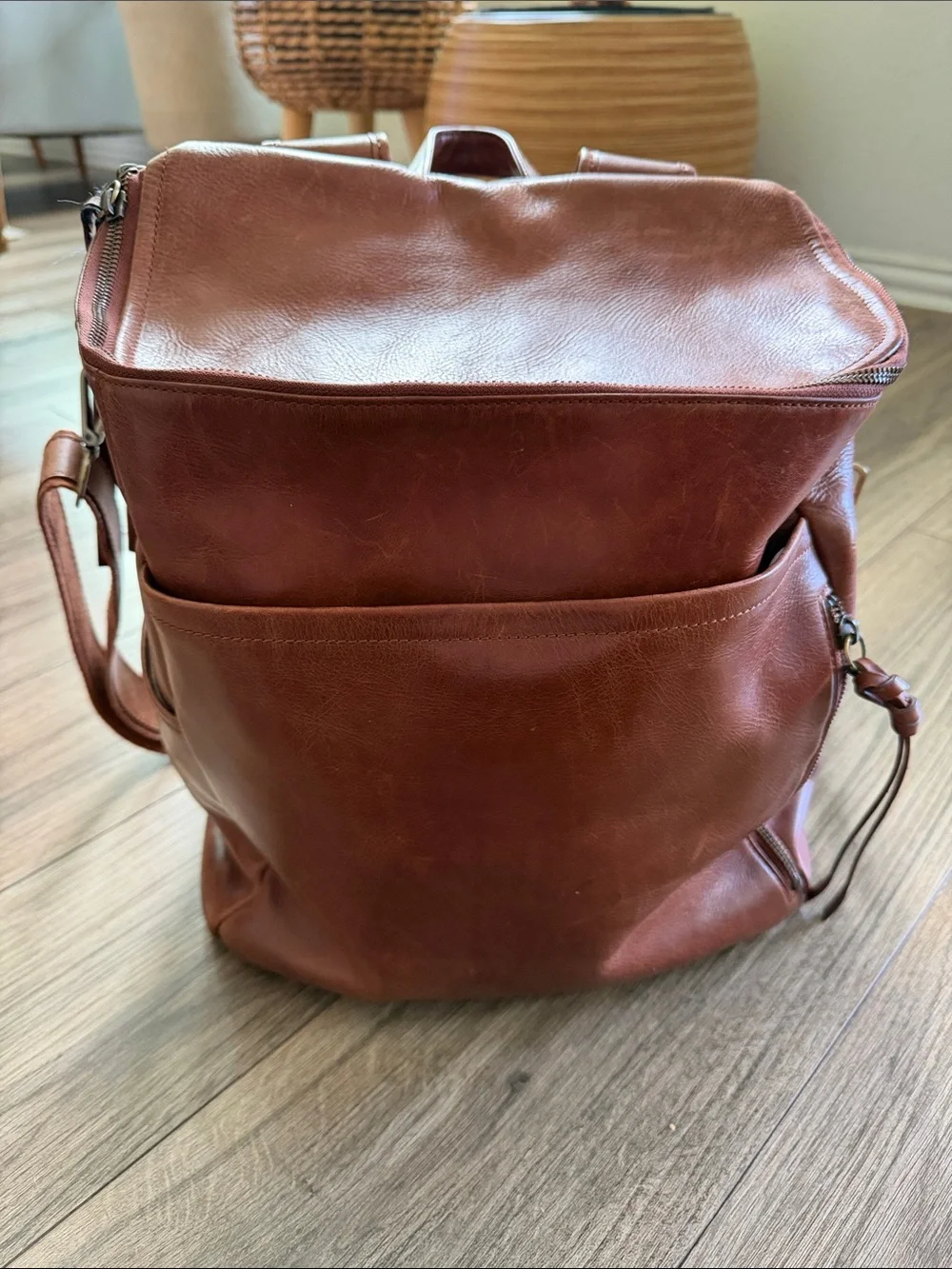 Azaria cognacLeather Baby Bag Backpack - Timeless Organizer